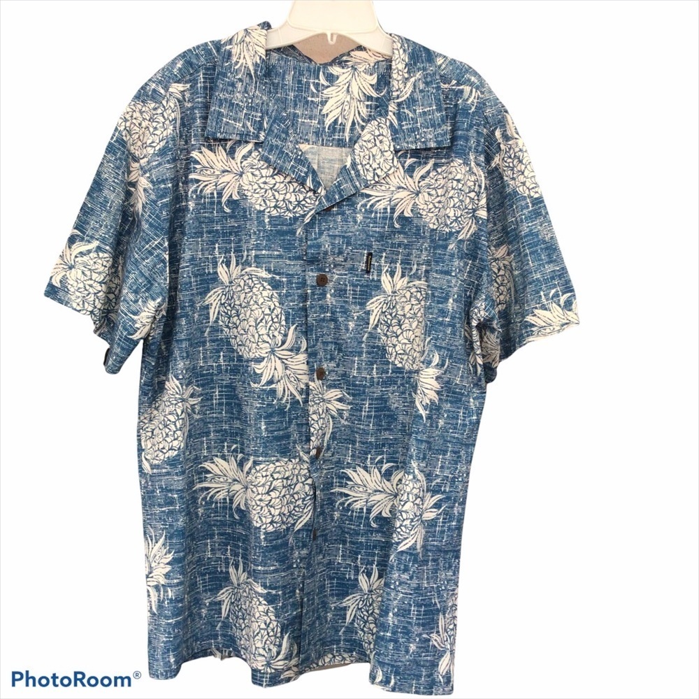 Palmwave Hawaii Men's Blue Ghost Pineapple Hawaiian Short Sleeve Shirt SizeM